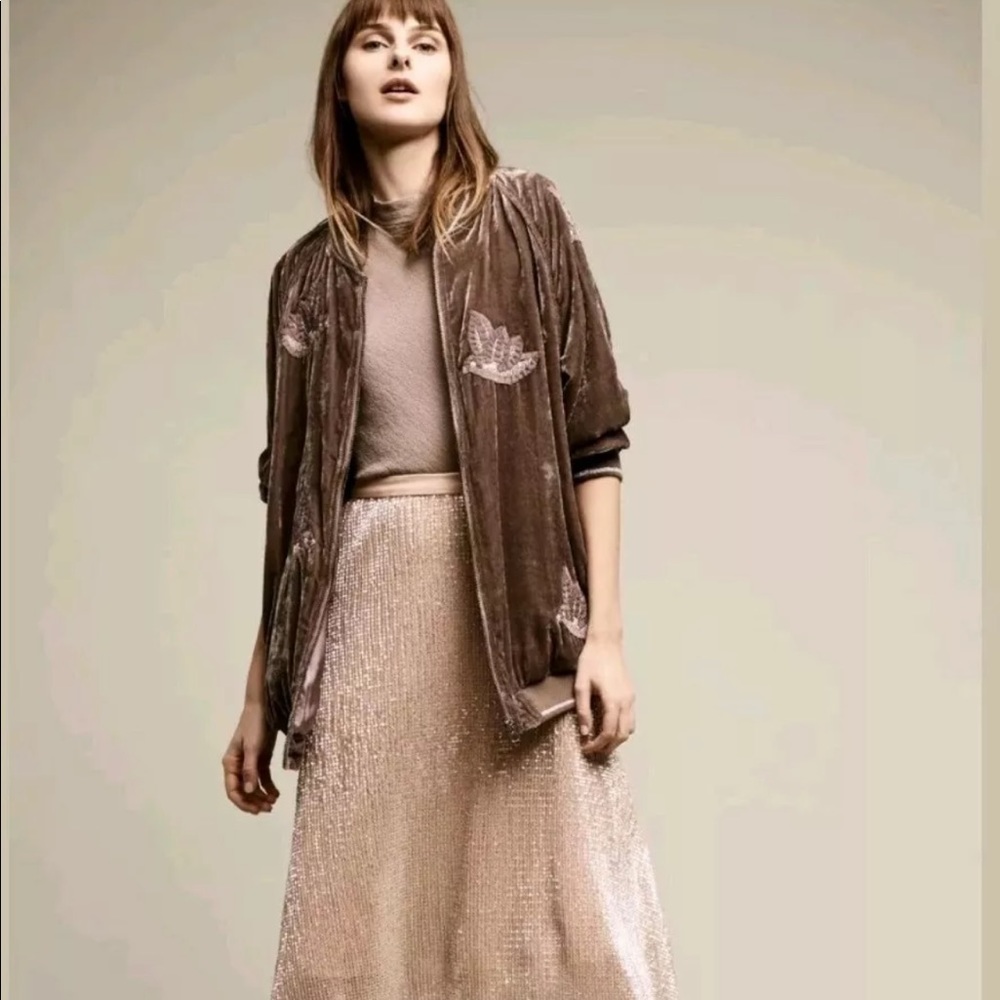 Anthropologie Blush Velvet Bomber Jacket